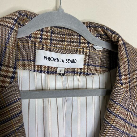 Veronica Beard Maci Plaid Dickey Blazer Tan Jacket Size 8 - Picture 13 of 14